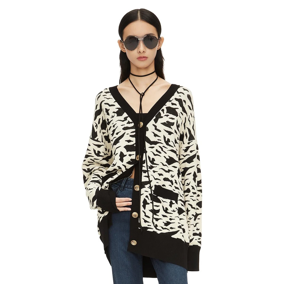 IIIVIVINIKO"新疆长绒棉圈圈纱"和平鸽针织开衫外套M213742661B