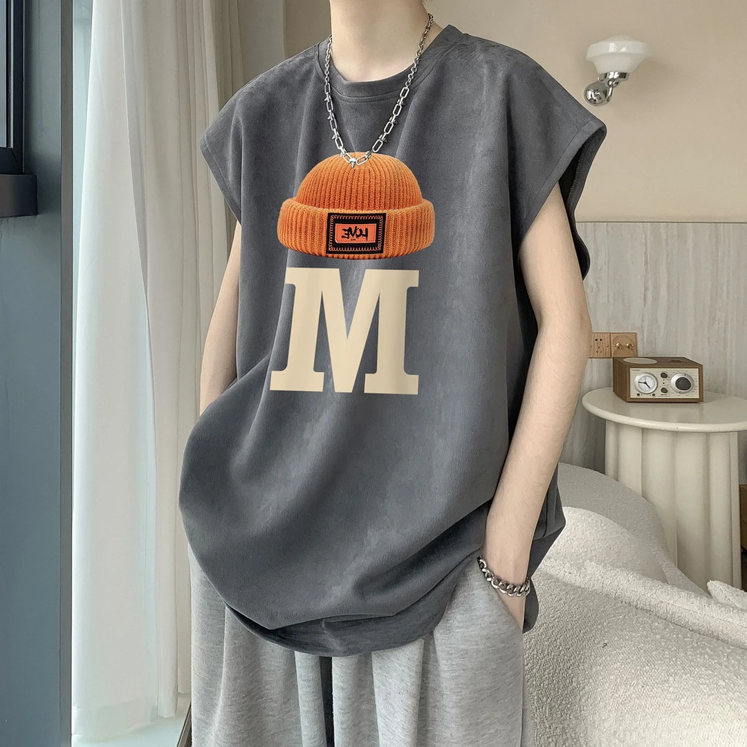 背心男款夏季新款潮牌宽松重磅无袖t恤美式ins复古运动坎肩上衣服