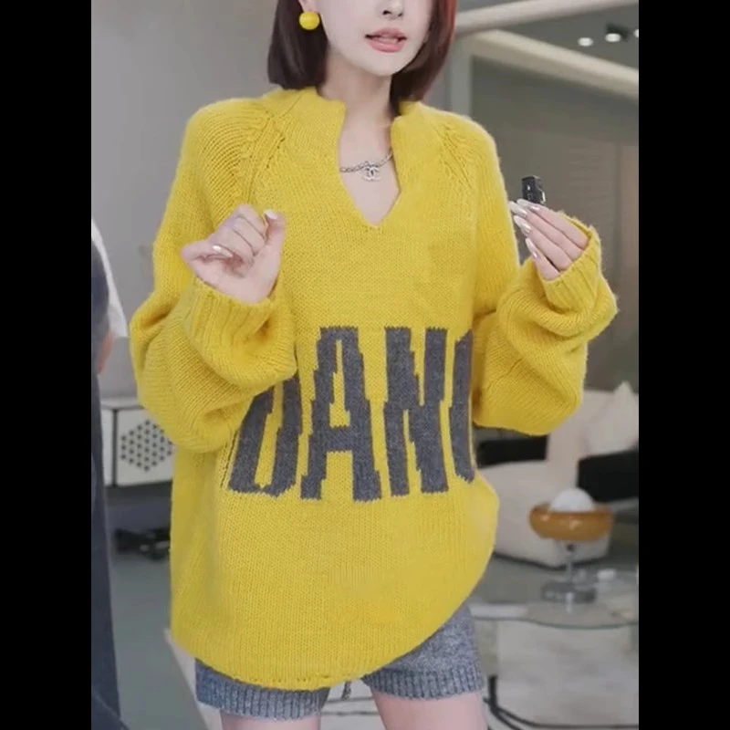 2024年秋冬欧货时髦美式潮牌宽松大码针织衫通勤休闲风时尚长袖潮