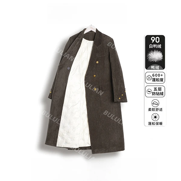 90白鸭绒西装羽绒服加厚雪尼尔2024新款冬季长款外套