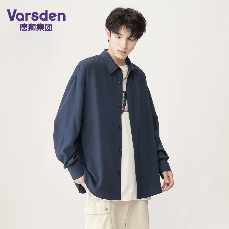 唐狮集团Varsden长袖衬衫男士春季薄款翻领痞帅外套日系衬衣外套