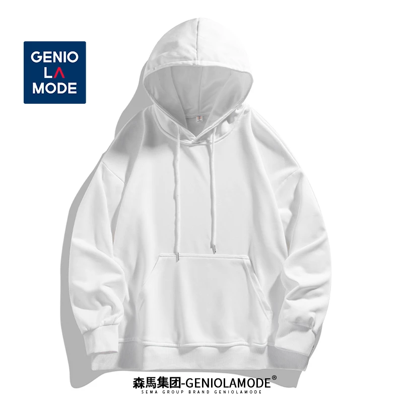 森马集团GENIO  LAMODE秋季连帽薄款纯色卫衣男士白色宽松套头衫