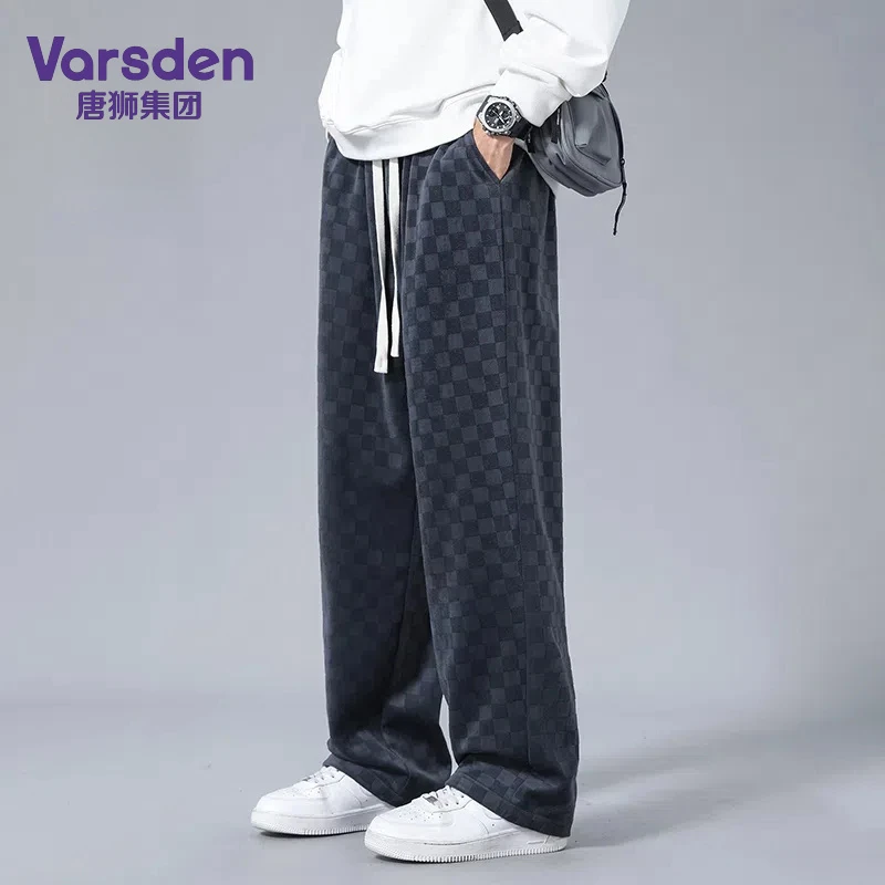 唐狮集团Varsden秋季百搭棋盘格男士休闲裤子大码宽松潮流直筒裤
