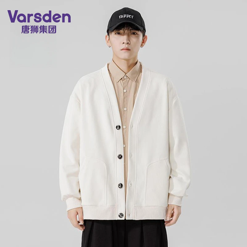 唐狮集团Varsden韩版休闲针织开衫卫衣男士秋季潮流宽松V领外套