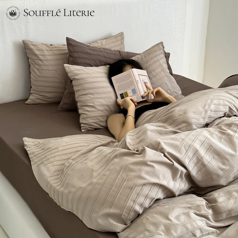 侘寂丨全棉水洗棉提花纯色柔软亲肤透气学生宿舍纯棉三件套四件套