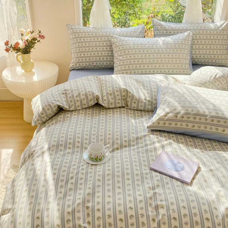 蓝郁丨全棉精致印花田园风轻奢高级亲肤纯棉透气柔软裸睡四件套