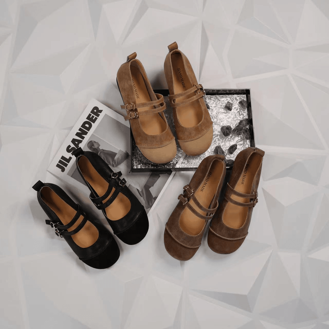 【Dhh】牛皮+牛翻皮~跟高1.5cm软皮舒适单鞋百搭气质玛丽珍勃肯鞋