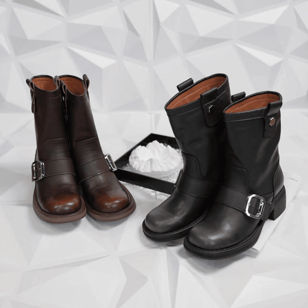 【Dhh】牛皮~跟高5cm复古粗跟真皮切尔西靴女英伦短靴马丁靴潮