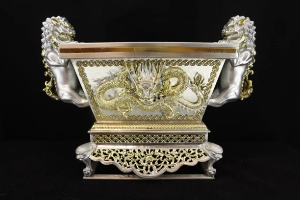 宏达臻锡手工香炉狮耳马槽炉精雕龙纹中式复古工艺品摆件供奉专用