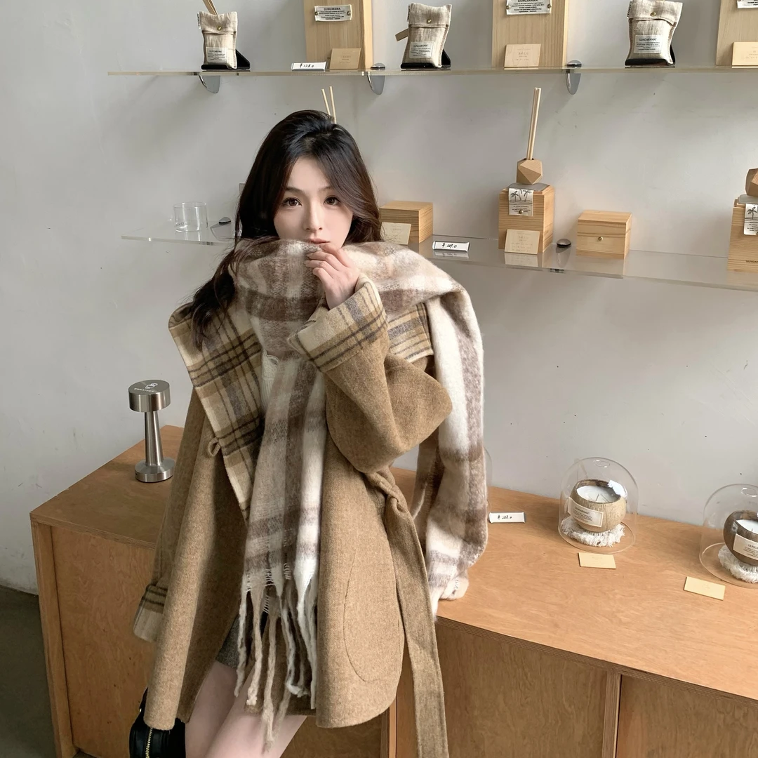 金蘑菇菇 都柏林城堡 秋冬复古调 两面穿格纹双面呢大衣