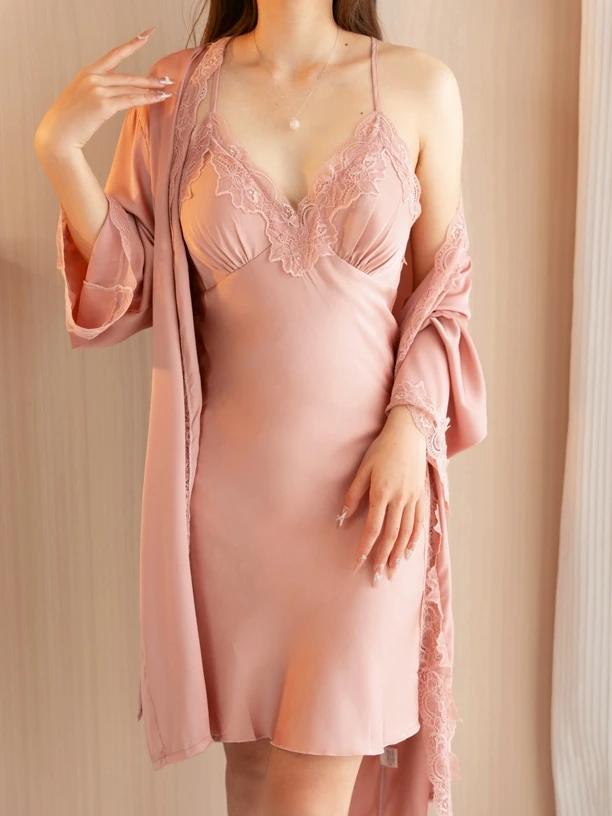 【落落】春秋夏季女V领性感蕾丝薄款带趣味性禁欲系内衣推荐睡衣