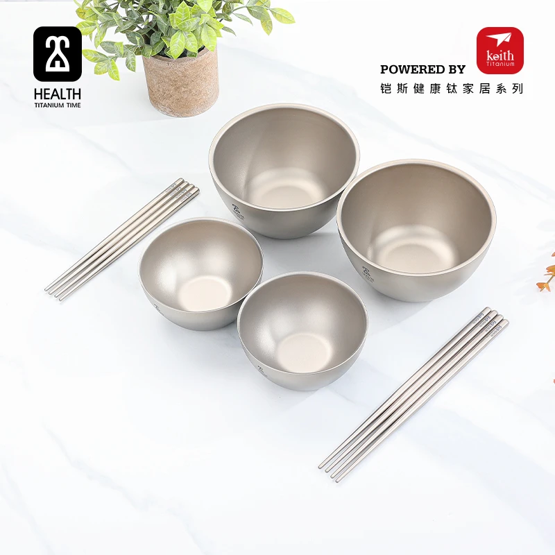 纯钛筷子双层钛饭碗家庭碗筷便携钛餐具套装
