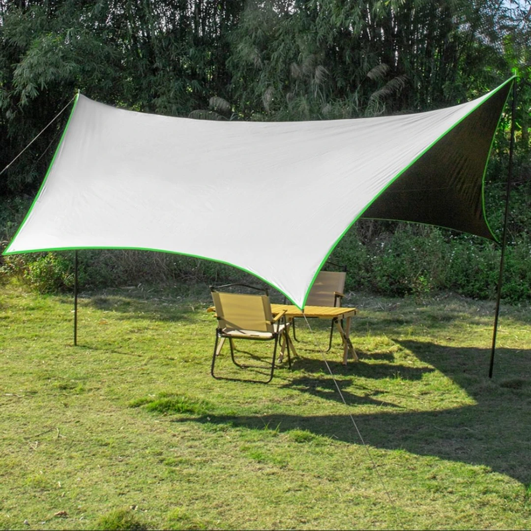 Rockeey户外露营涂银黑胶双面使用蝶形大天幕防水防晒