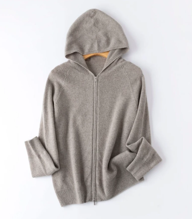 100全羊毛百搭双头拉链开衫连帽帽衫女春游出行衣服出游服装女