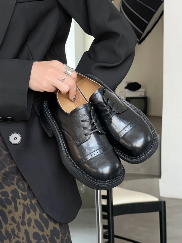 HUOHUO/976-2复古单鞋厚底英伦风乐福小皮鞋真皮简约韩版