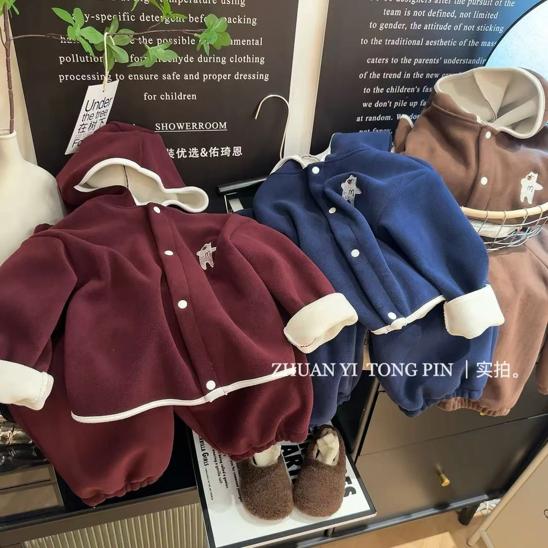 【宝藏衣橱】24年新款儿童加绒纯色外套洋气套装刺绣两件套