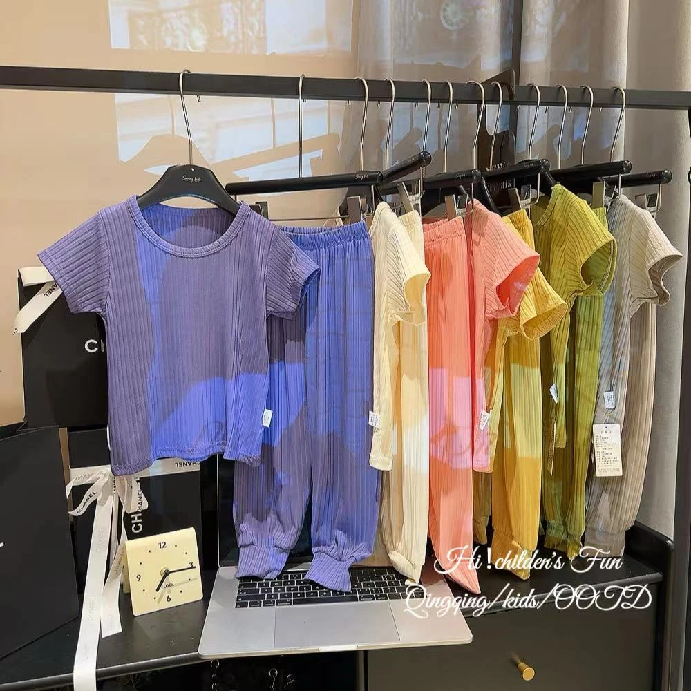 儿童家居服夏季空调服男女宝宽松睡衣套装空调服儿童款睡衣