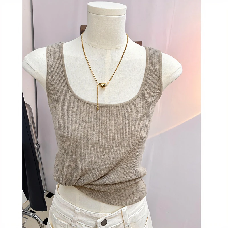 女背心打底u领显瘦无袖针织衫配西装内搭短款百搭修身纯色上衣