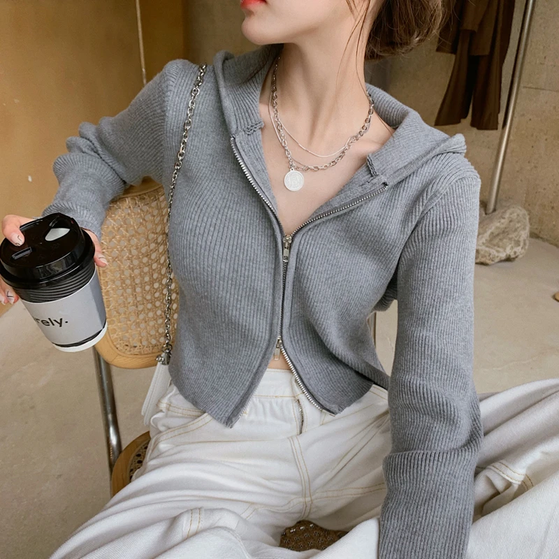 连帽拉链开衫毛衣外套女短款冬季显瘦长袖春秋针织衫2025春秋爆款