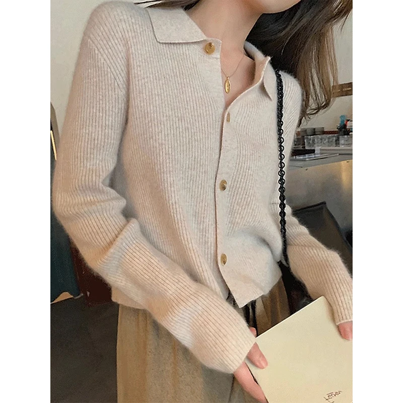 针织衫polo领开衫女冬季2025新款短款内搭上衣秋冬打底毛衣小外套