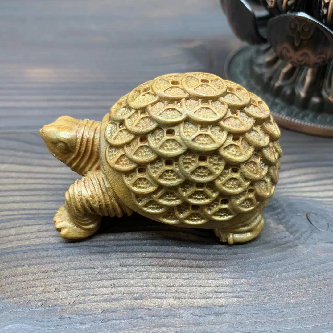 绿檀木   精工金钱龟  把件 （小款）