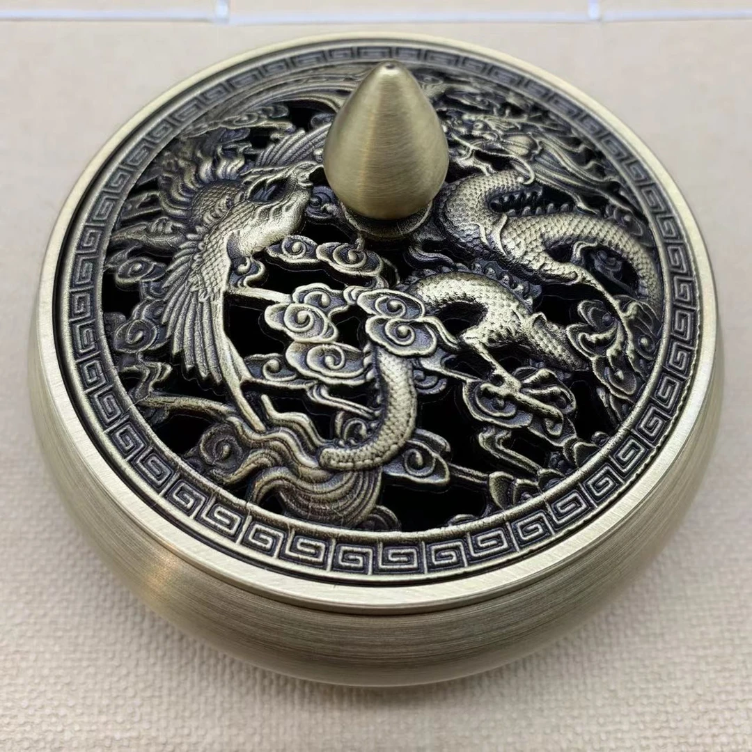黄铜  龙凤呈祥 香炉