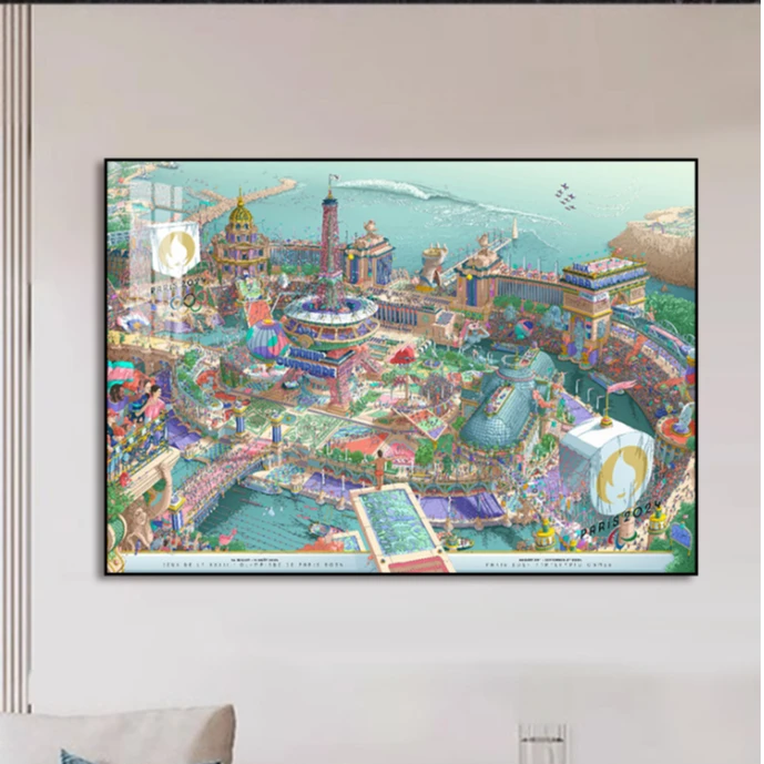 2024巴黎铁塔海报挂画小众艺术墙壁画办公室客厅卧室背景墙装饰画