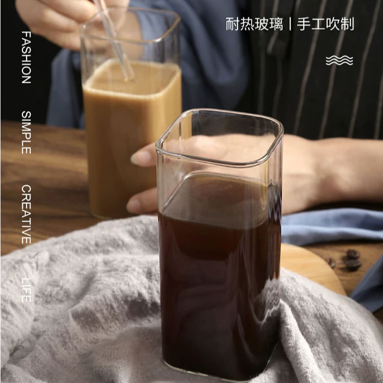 明尚德高硼硅耐热玻璃方形水杯透明奶杯餐杯日常无色中式家用简约