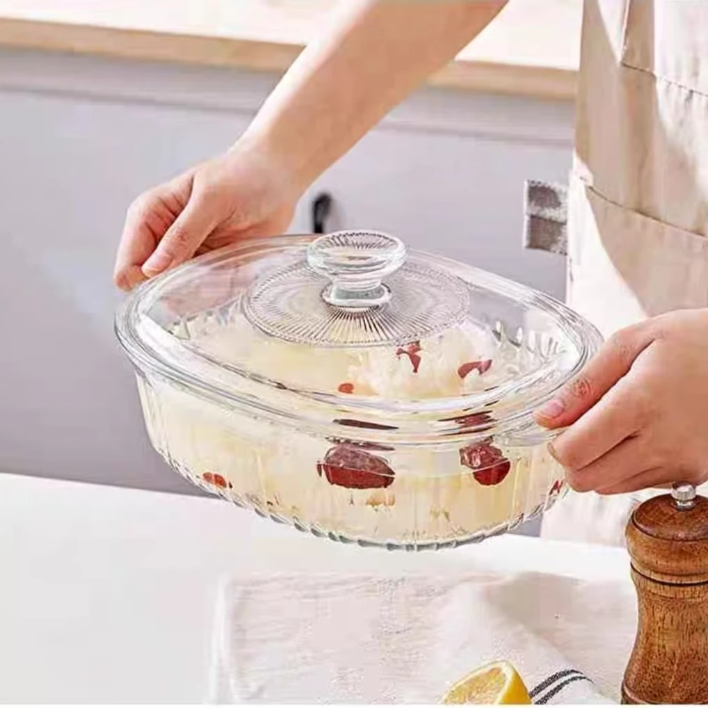 明尚德带盖大烤盘高硼硅玻璃材质1500ml大容量透明烤盘家用加厚