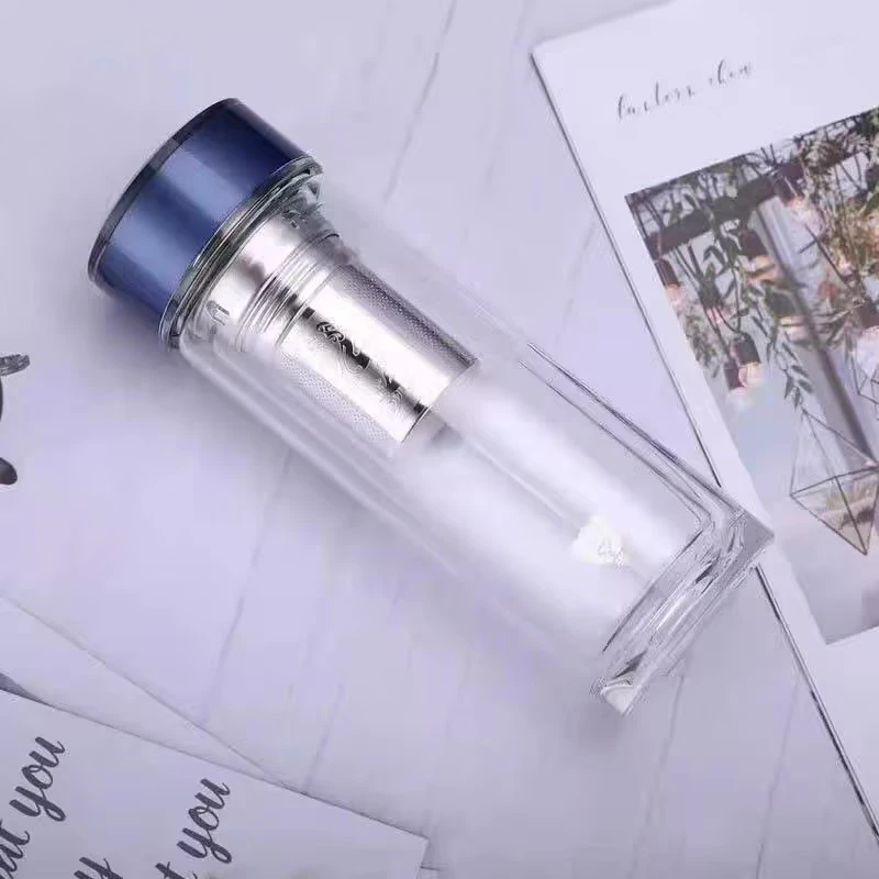 明尚德格琳阔双层杯车载高档女士透明家用加厚便携隔热防烫茶水杯