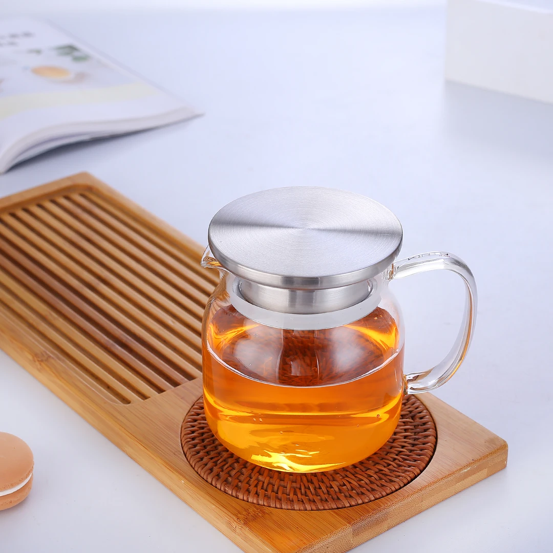 明尚德KT不锈钢盖子600ml小容量泡茶壶透明家用过滤加厚带盖创意