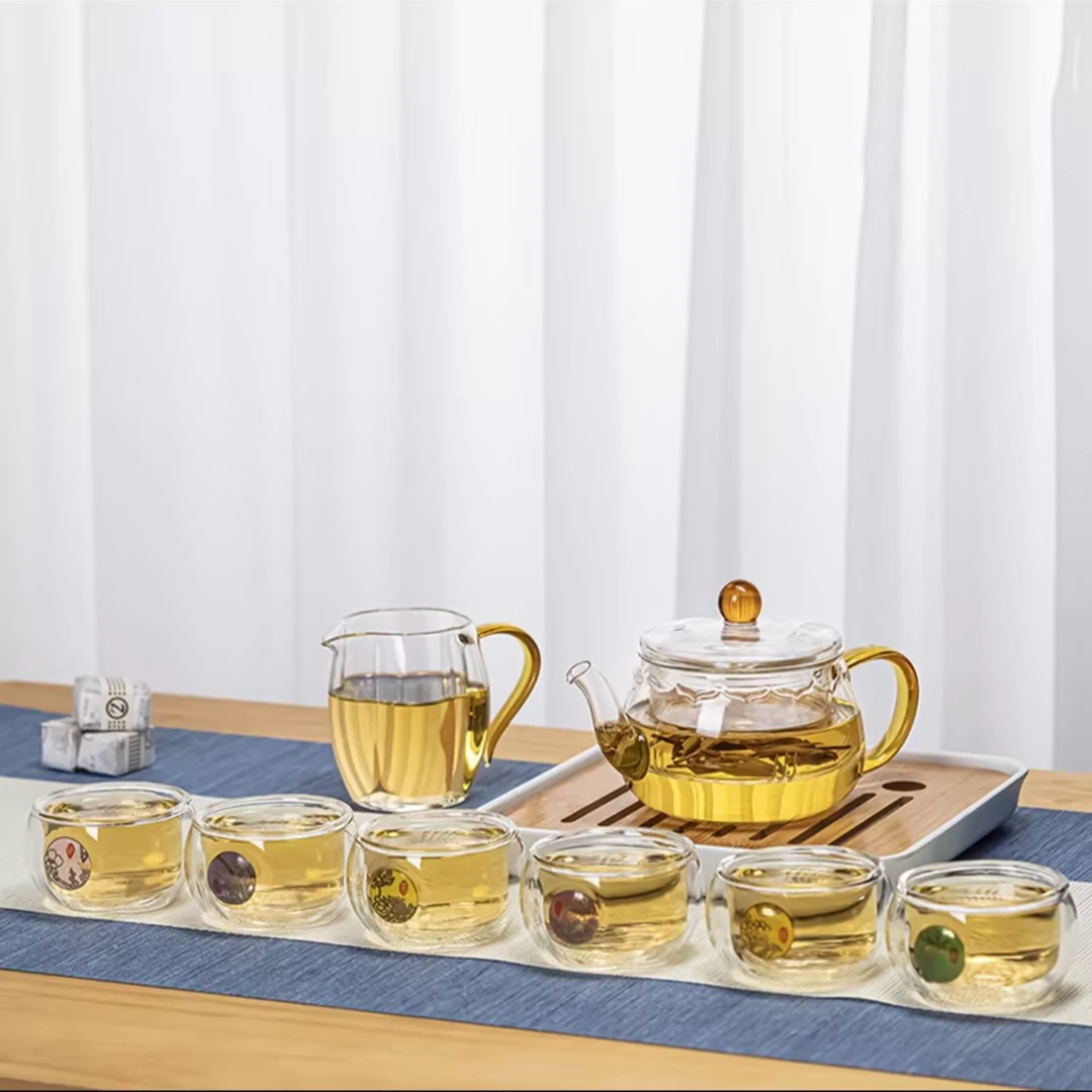 明尚德尚德瀛艺次第花开水具套组轻奢透明家用简约双层隔热防烫