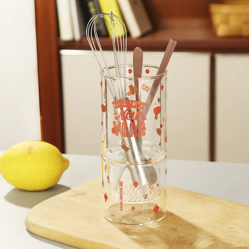 明尚德N8178筷子桶高硼硅玻璃材质可沥水网红可爱家用创意彩色