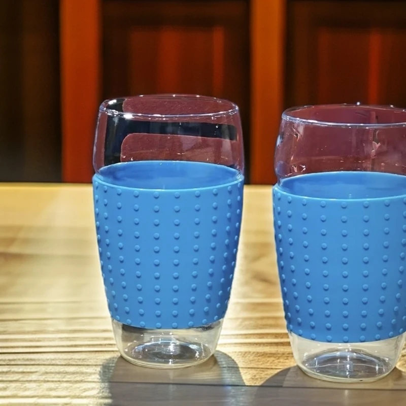 明尚德bo硅胶玻璃杯两只装颜色随机多功能家用创意大容量大号加厚