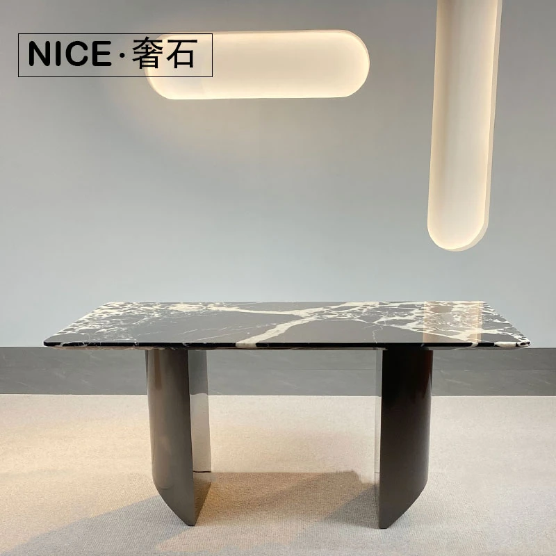 NICE奢石- 宝格丽黑长方形餐桌天然奢石极简大理石