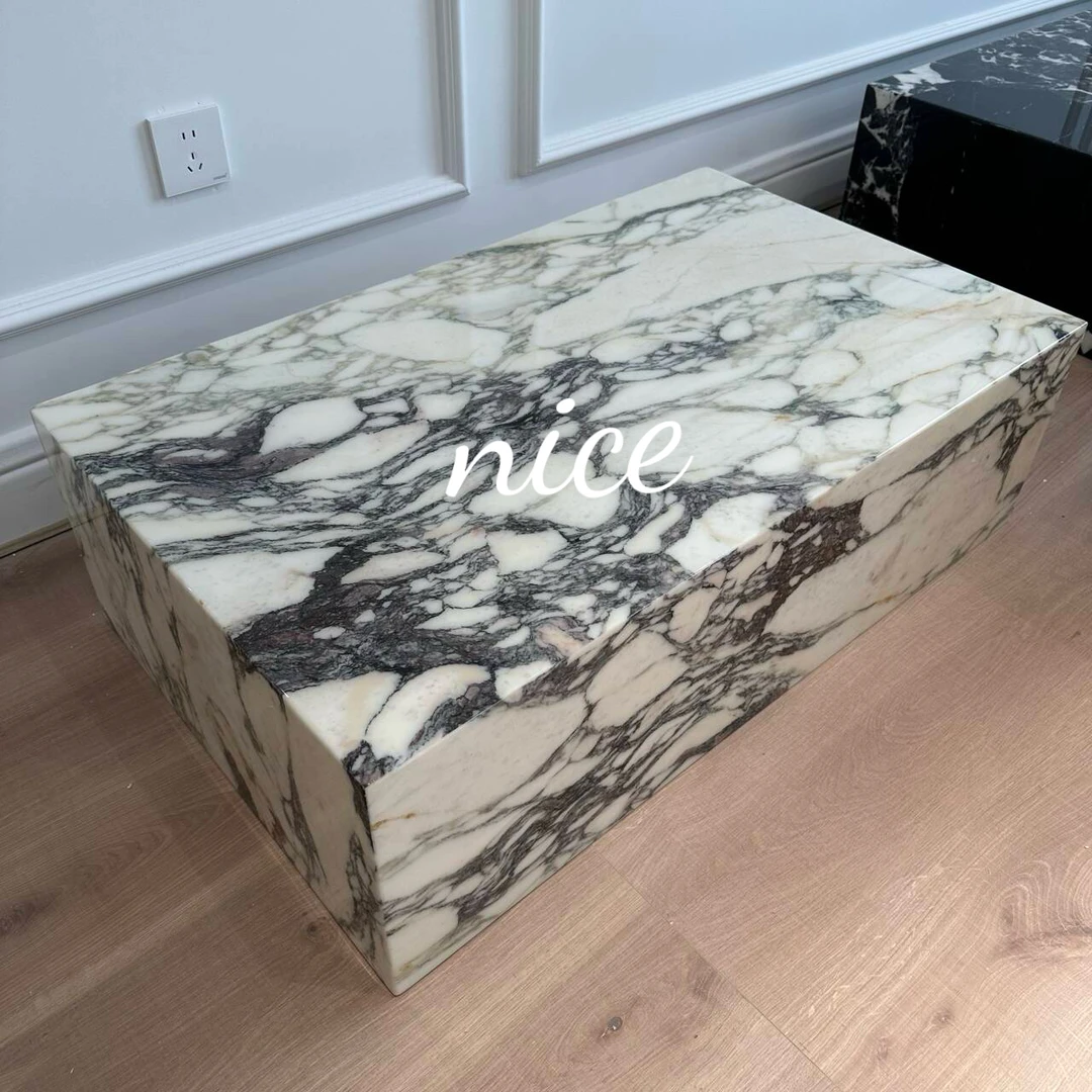 NICE·奢石 宝格丽紫盒子茶几三件套天然大理石意式极简（特价款）