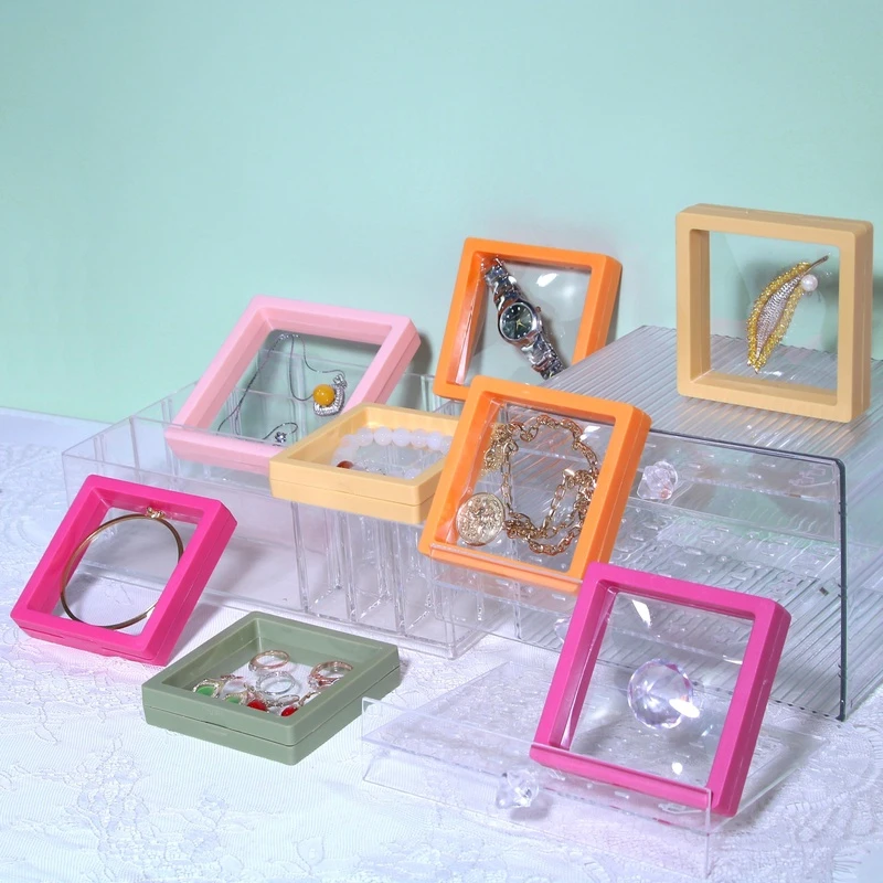 首饰展示架 PE盒首饰展示架耳钉耳环项链珠宝戒指防氧化悬浮盒