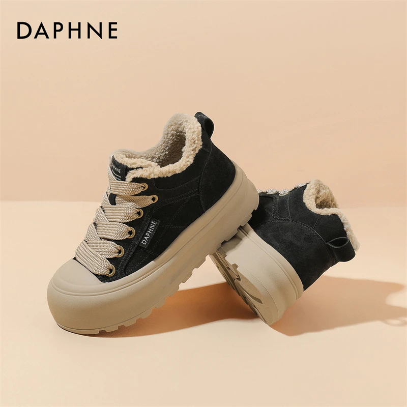 达芙妮2025冬季上新厚底棉鞋女款加绒加厚保暖日常板鞋舒适雪地靴