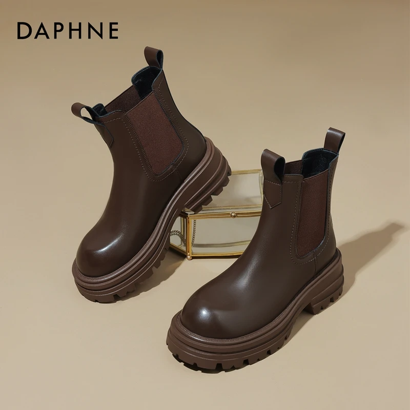 达芙妮厚底马丁靴女款短靴2025秋冬上新加绒切尔西烟筒英伦风靴子