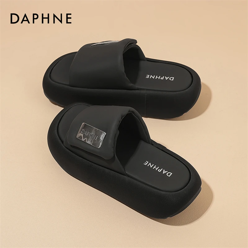 达芙妮软弹厚底一字拖夏季百搭潮流厚底拖鞋时尚外穿款【正品保障】