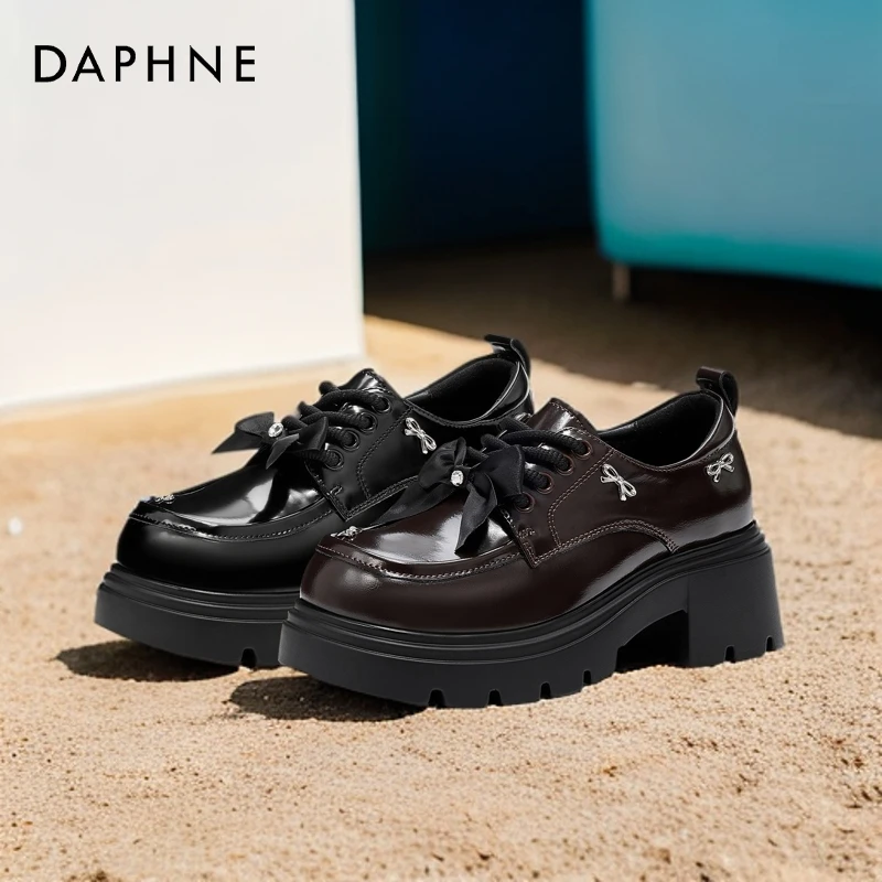 达芙妮25秋季女乐福鞋复古百搭厚底舒适蝴蝶结设计浅口单鞋【正品】