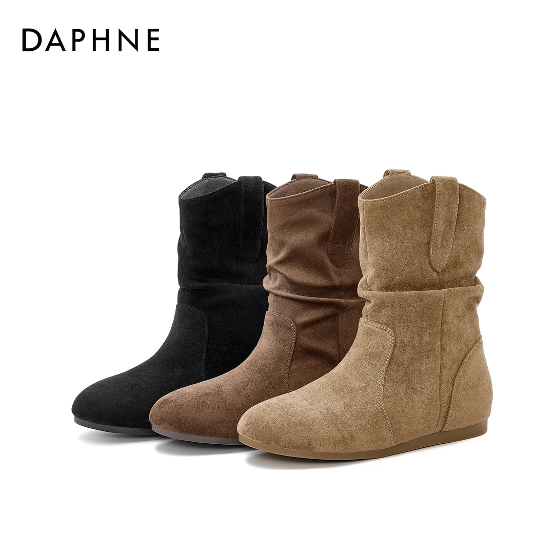 达芙妮高智淡人25秋冬上新软底短靴美拉德堆堆靴慵懒风女靴【正品】