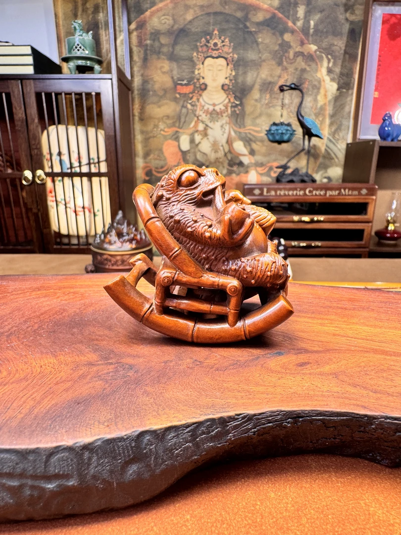 黄杨木仿古人生赢家金蟾摆件文玩把件