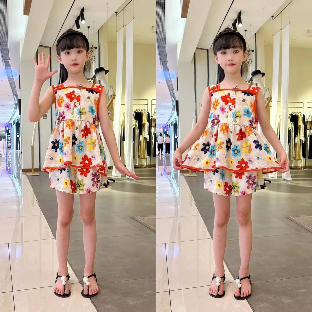 女童夏季套装2024新款女孩夏装时髦童装儿童洋气中大童夏天两件套