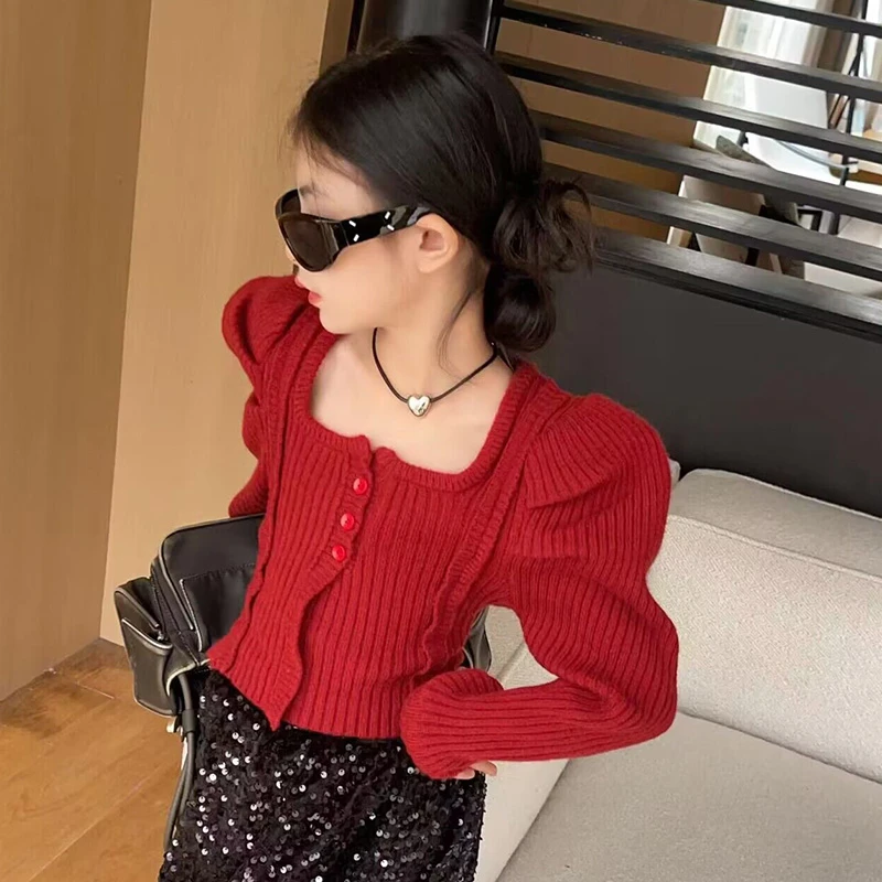 女童毛衣秋冬款2023新款洋气时尚儿童冬季上衣女孩长袖加厚打底衫