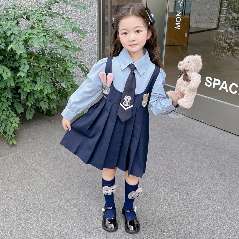 兔子警官女童连衣裙2024春秋季新款洋气儿童衣服女孩秋装衬衫裙子