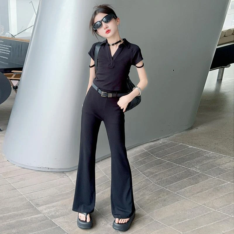 女童网红炸街套装夏季大童女装喇叭裤2024新款夏款衣服运动辣妹装