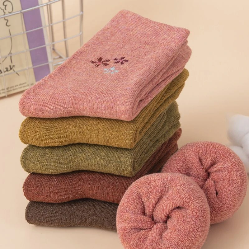 纯棉女袜子100%全棉防臭袜秋冬季中筒袜保暖成人加绒加厚妈妈长袜