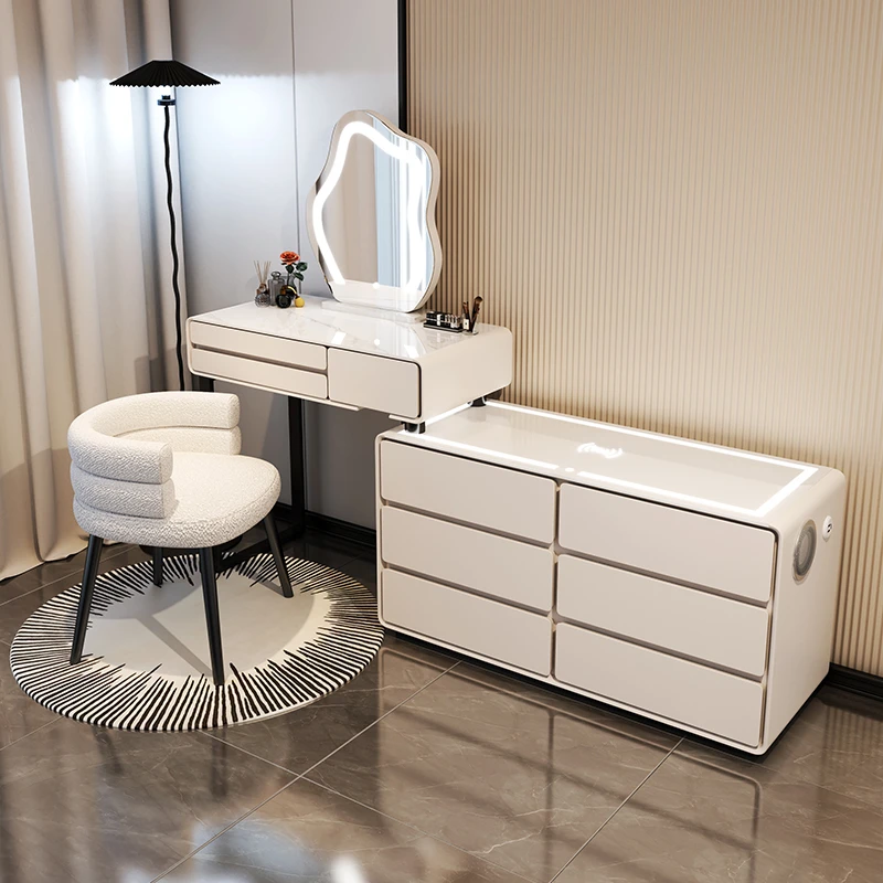 【-8】实木软包岩板台面蓝牙音箱智能充电柜卧室梳妆台轻奢化妆桌