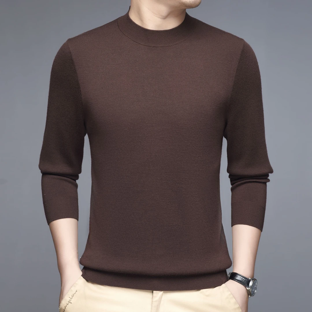 【周老板可机洗100精纺绵羊毛】冬季男加厚450克圆领套头保暖羊毛衫